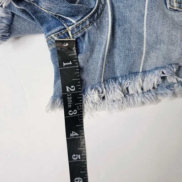 Happily Grey Super High Rise Distressed Striped Denim Shorts Size 1/25 NWT - Picture 14 of 14